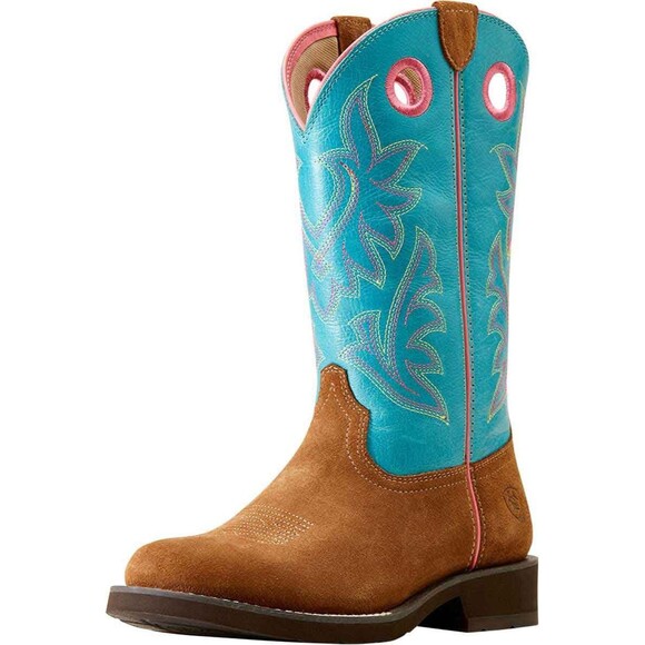 New NWT NIB Western Boots Womens 10 Ariat Elko Chestnut Basin Blue Pink Brown - Picture 1 of 6